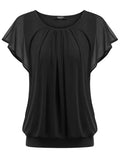 Women's Mesh Batwing Blouse Double-Layer Loose Flowy – Black XL