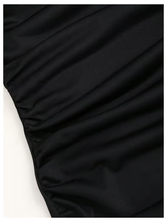 Bodycon Fish Tail Dress Women's Size Medium Black Draped Halter Neck Ruched
