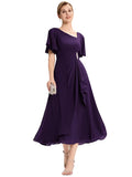 Ever-Pretty Mother-of-the-Bride Maxi Dress Asymmetrical Neck Ruffle Hem – Dark Purple 8UK