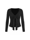 Women's Deep V Neck Long Sleeve Ruched Top – Black Small