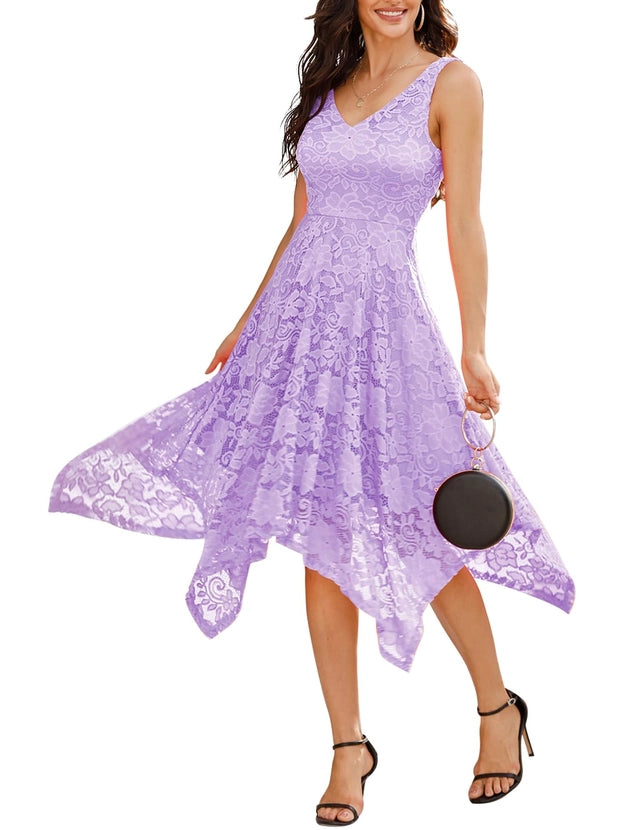 Cocktail Party Dress Women's Medium Lavender Sleeveless V-Neck Handkerchief Hem