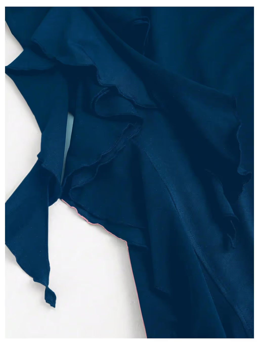 Ruffle Trim Asymmetrical Tube Maxi Bodycon Dress Women's Size XS Blue Pull On