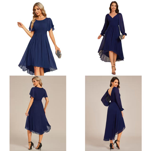 Everpretty Bridesmaid Dress Women's Size 10 Blue Long Sleeves Asymmetrical Hem