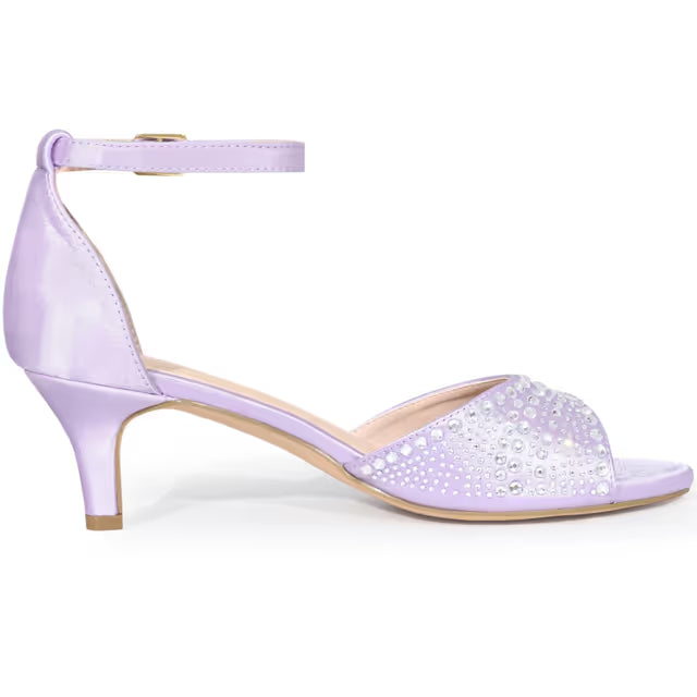 Women’s Ankle Strap Rhinestone Kitten Heel Sandals – Pink UK 6