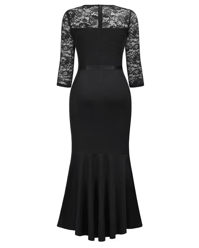 Missmay Bridesmaid Long Dress Women's Size Small Black 3/4 Sleeve Lace Ruffle