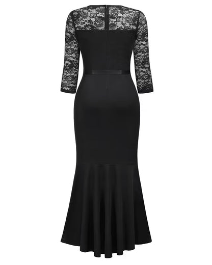 Missmay Bridesmaid Long Dress Women's Size Small Black 3/4 Sleeve Lace Ruffle