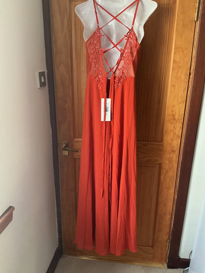 Ever-Pretty Bridesmaid Dress Chiffon Spaghetti Strap Deep V Backless – Burnt Orange UK 12