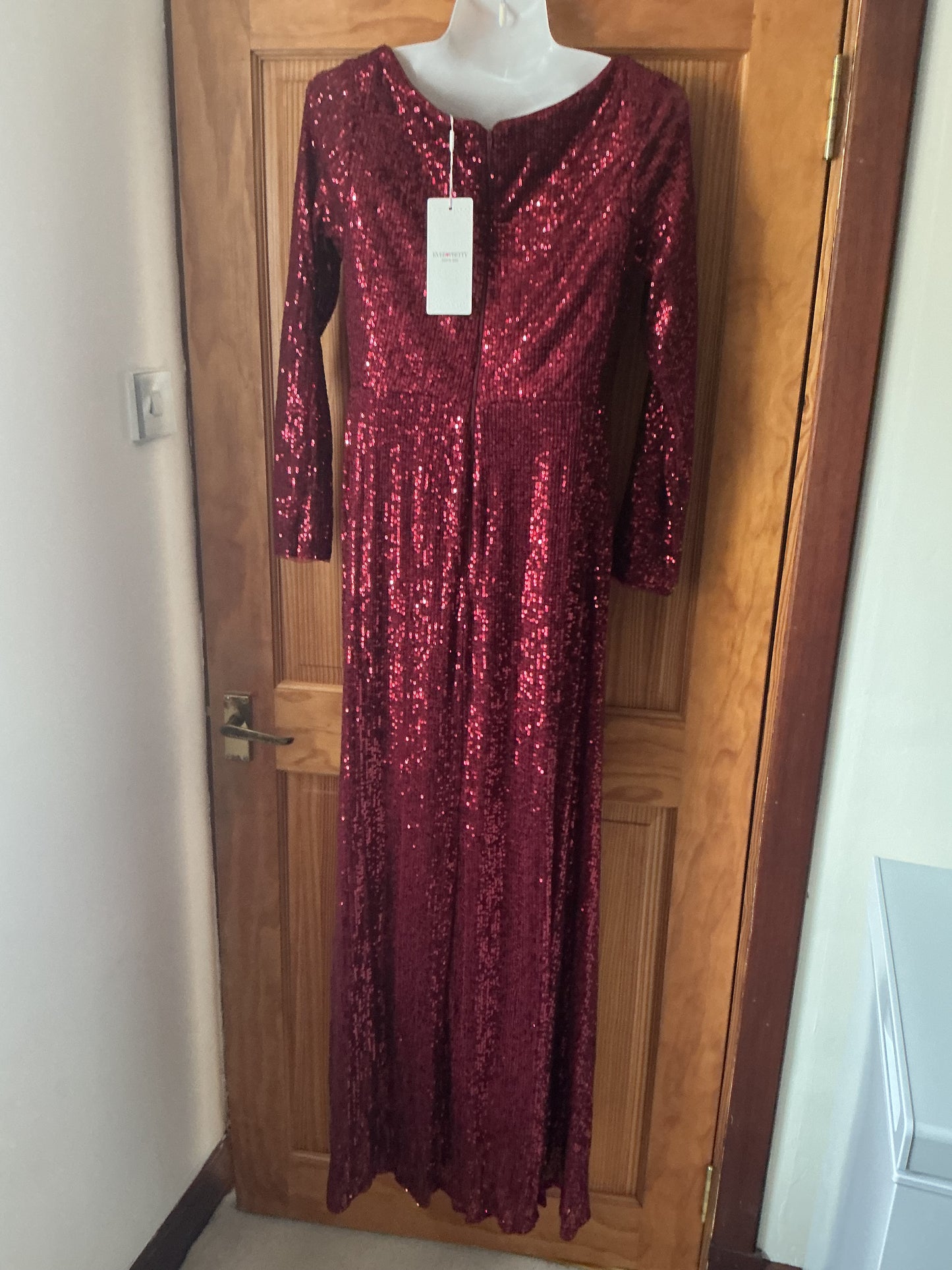 Party Sequin Maxi Dress Halter Neck Bodycon Mermaid – Red XL