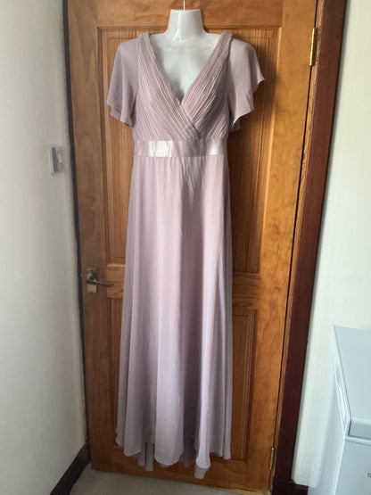 Ever-Pretty Double V-Neck Chiffon Bridesmaid Dress Empire Waist Short Flutter Sleeves – Lilac UK12