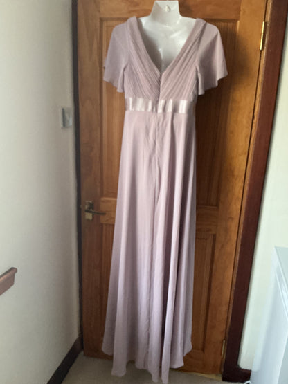 Ever-Pretty Double V-Neck Chiffon Bridesmaid Dress Empire Waist Short Flutter Sleeves – Lilac UK12