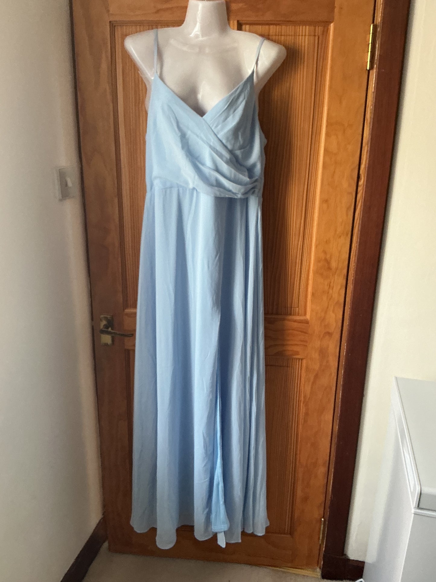 Ever-Pretty A-Line Prom Dress Spaghetti Straps V-Neck Chiffon Slit – Ice Blue UK 16