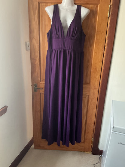 Sleeveless V-neck Stretch Floor-Length Evening Dress Side Split – Dark Purple UK20