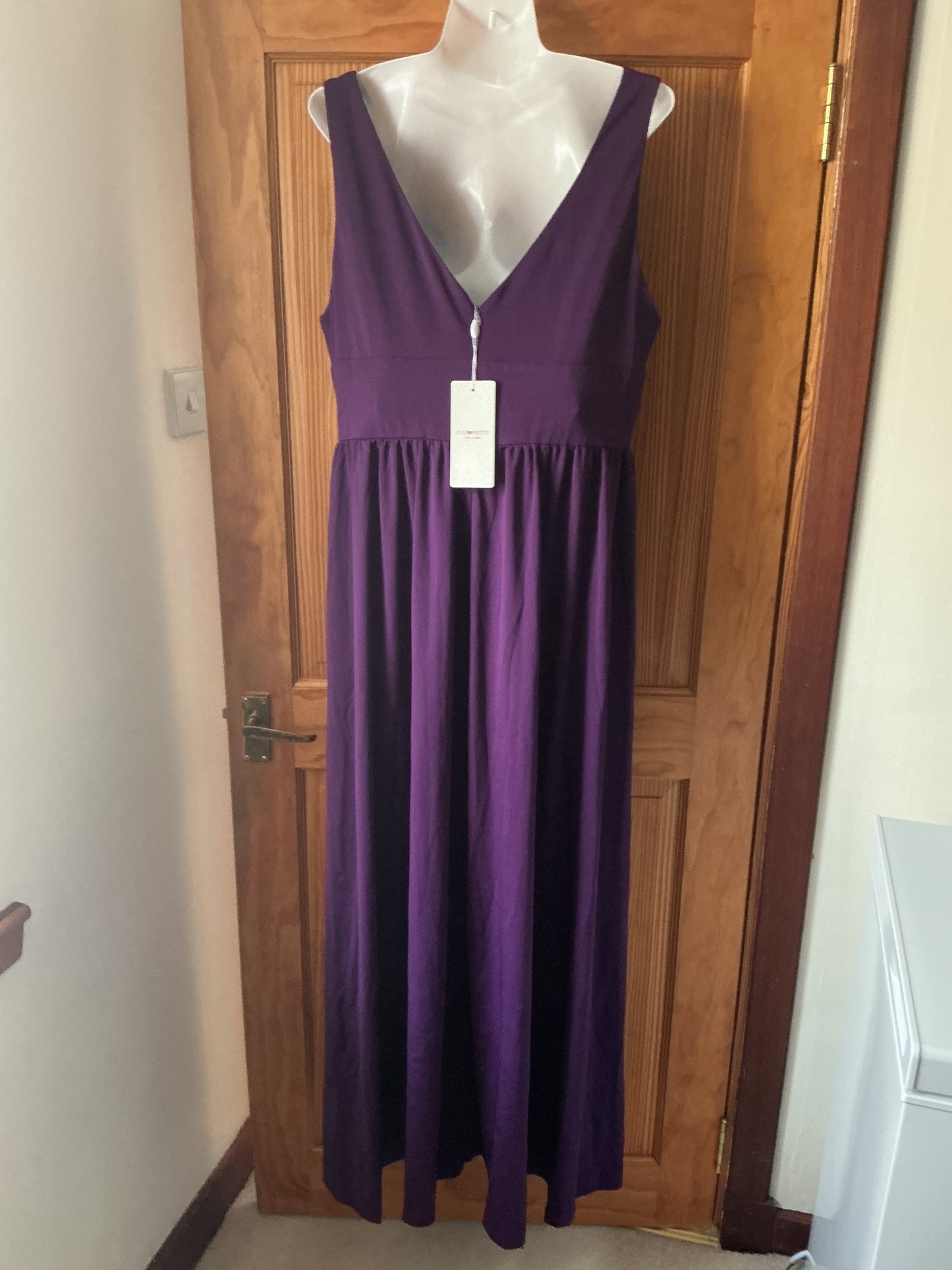 Sleeveless V-neck Stretch Floor-Length Evening Dress Side Split – Dark Purple UK20