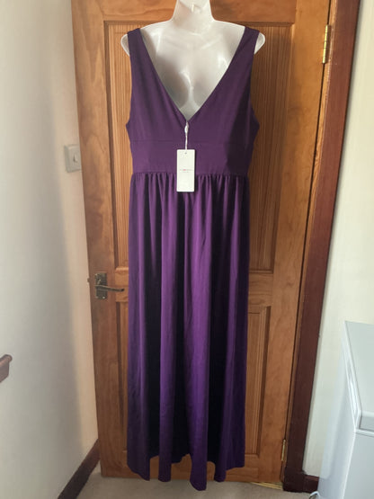 Sleeveless V-neck Stretch Floor-Length Evening Dress Side Split – Dark Purple UK20