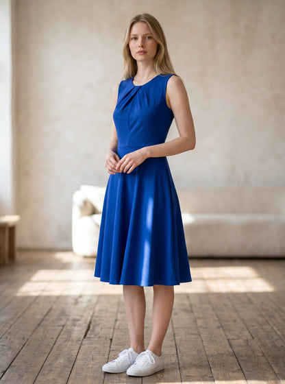 Women's 50s Swing A-line Rockabilly Dress Vintage Cocktail – Royal Blue L