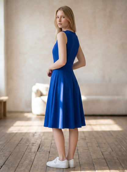 Women's 50s Swing A-line Rockabilly Dress Vintage Cocktail – Royal Blue L
