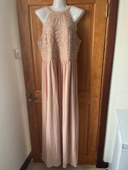 Women’s Halter Neck Maxi Dress Lace & Sequin – Champagne XXL