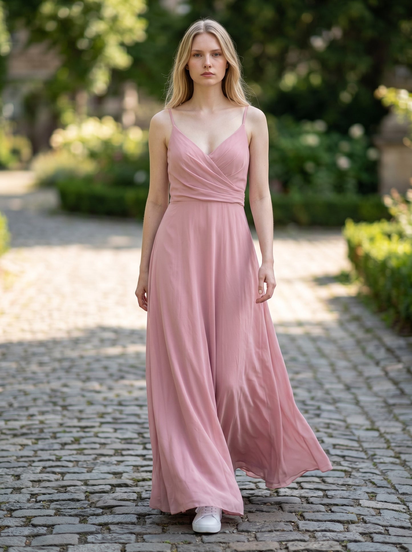 Ever-Pretty Bridesmaid Dress Classic V-Neck Empire Waist Chiffon A-line – Pink