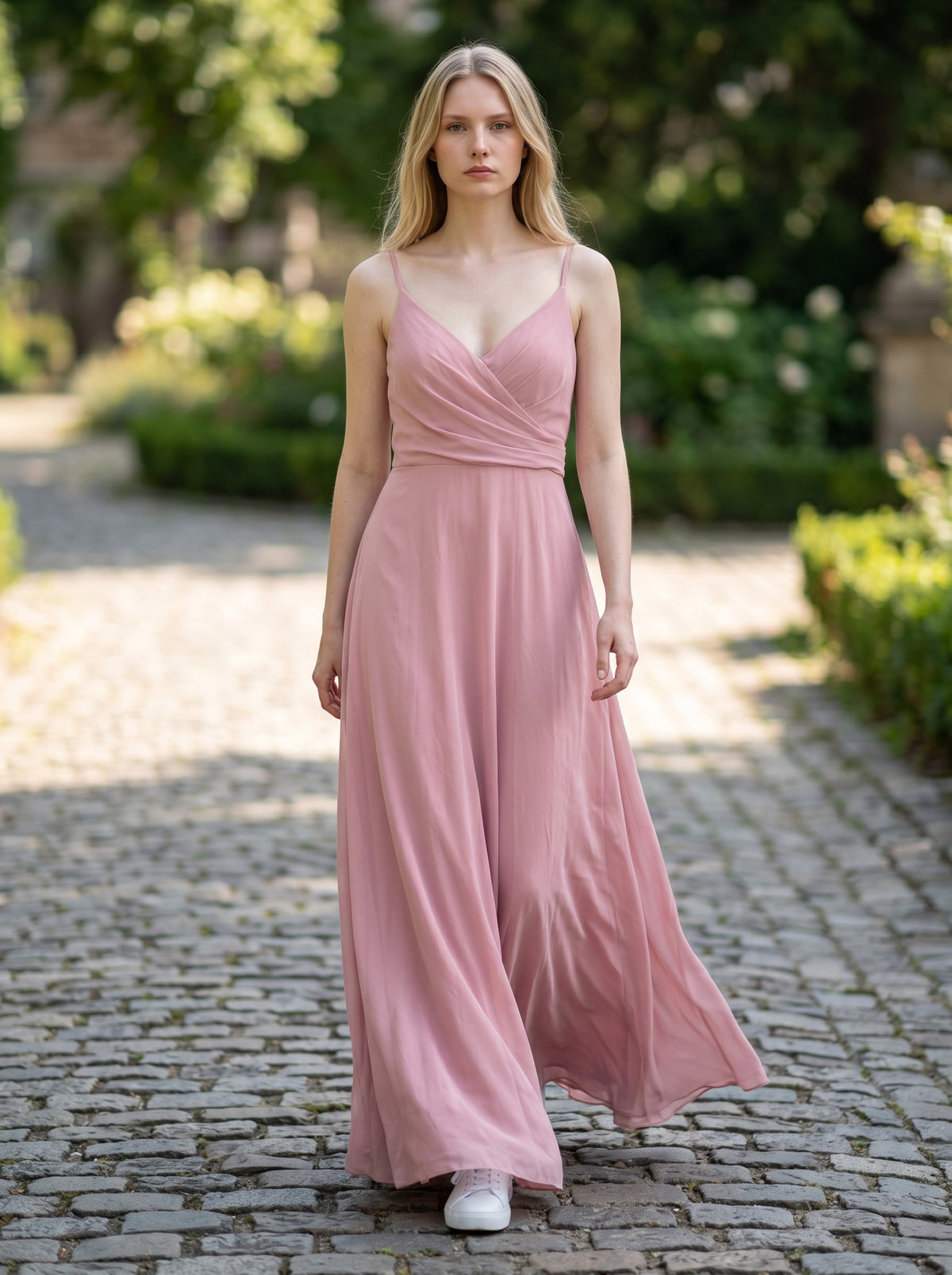 Ever-Pretty Bridesmaid Dress Classic V-Neck Empire Waist Chiffon A-line – Pink