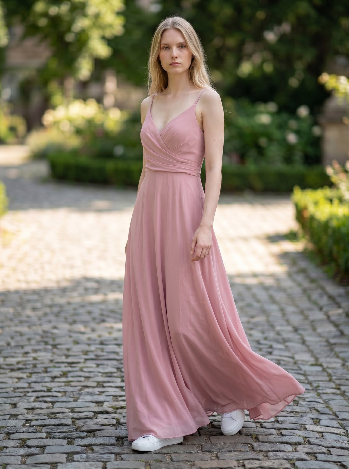 Ever-Pretty Bridesmaid Dress Classic V-Neck Empire Waist Chiffon A-line – Pink