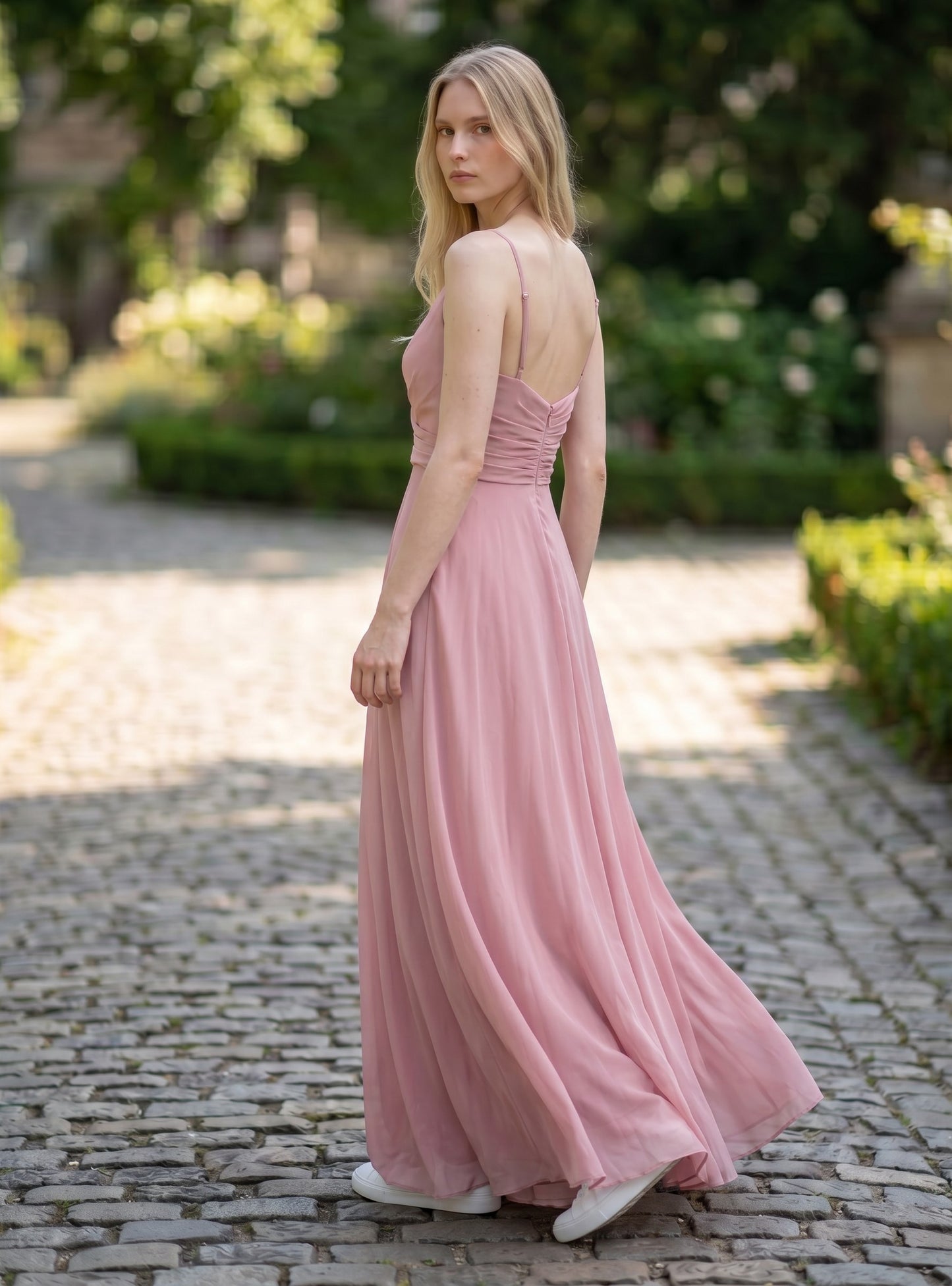 Ever-Pretty Bridesmaid Dress Classic V-Neck Empire Waist Chiffon A-line – Pink