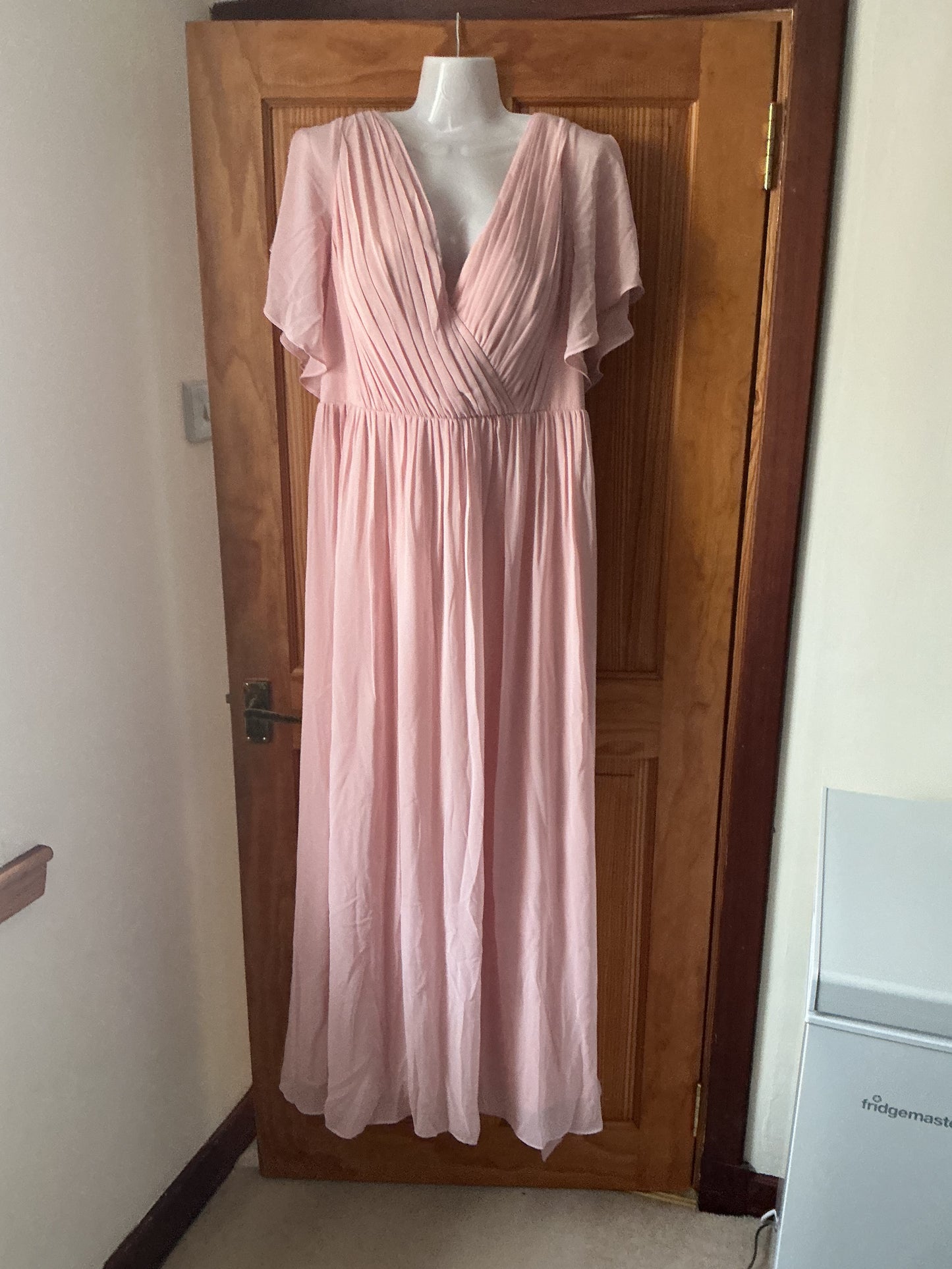 Ever-Pretty V-Neck Chiffon Prom Dress Ruffle Sleeves Plus Size – Pink 24UK