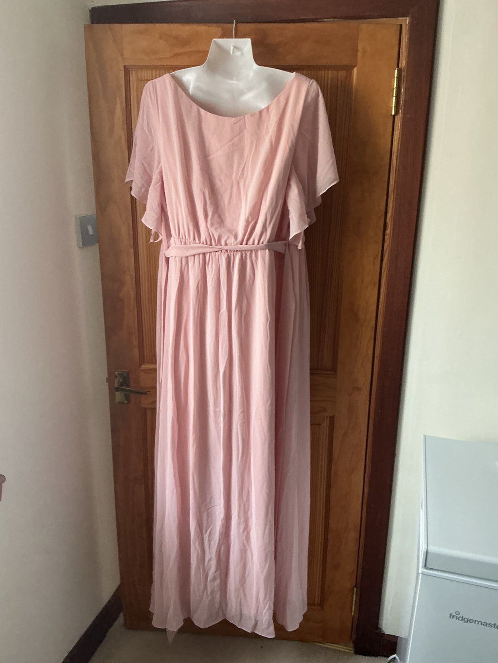 Ever-Pretty V-Neck Chiffon Prom Dress Ruffle Sleeves Plus Size – Pink 24UK