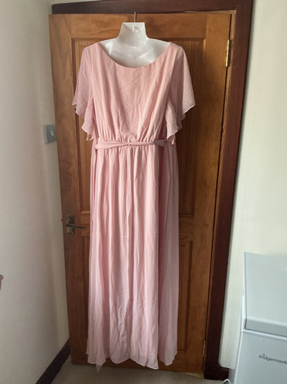 Ever-Pretty V-Neck Chiffon Prom Dress Ruffle Sleeves Plus Size – Pink 24UK