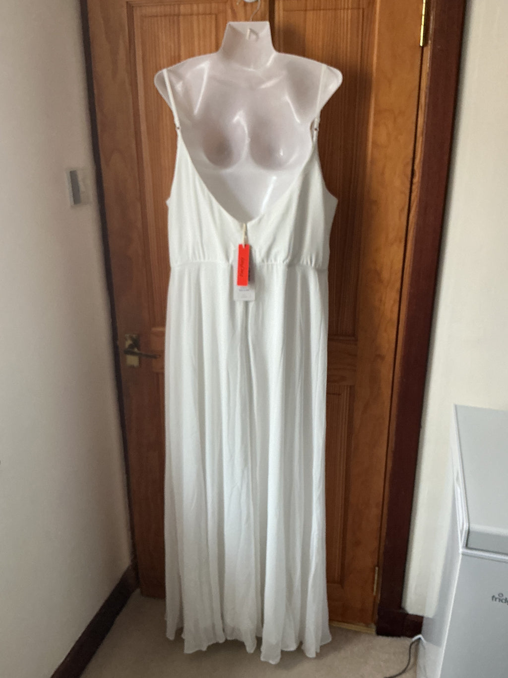 Ever-Pretty A-Line Prom Dress Spaghetti Straps V-Neck Chiffon Slit – White UK 22