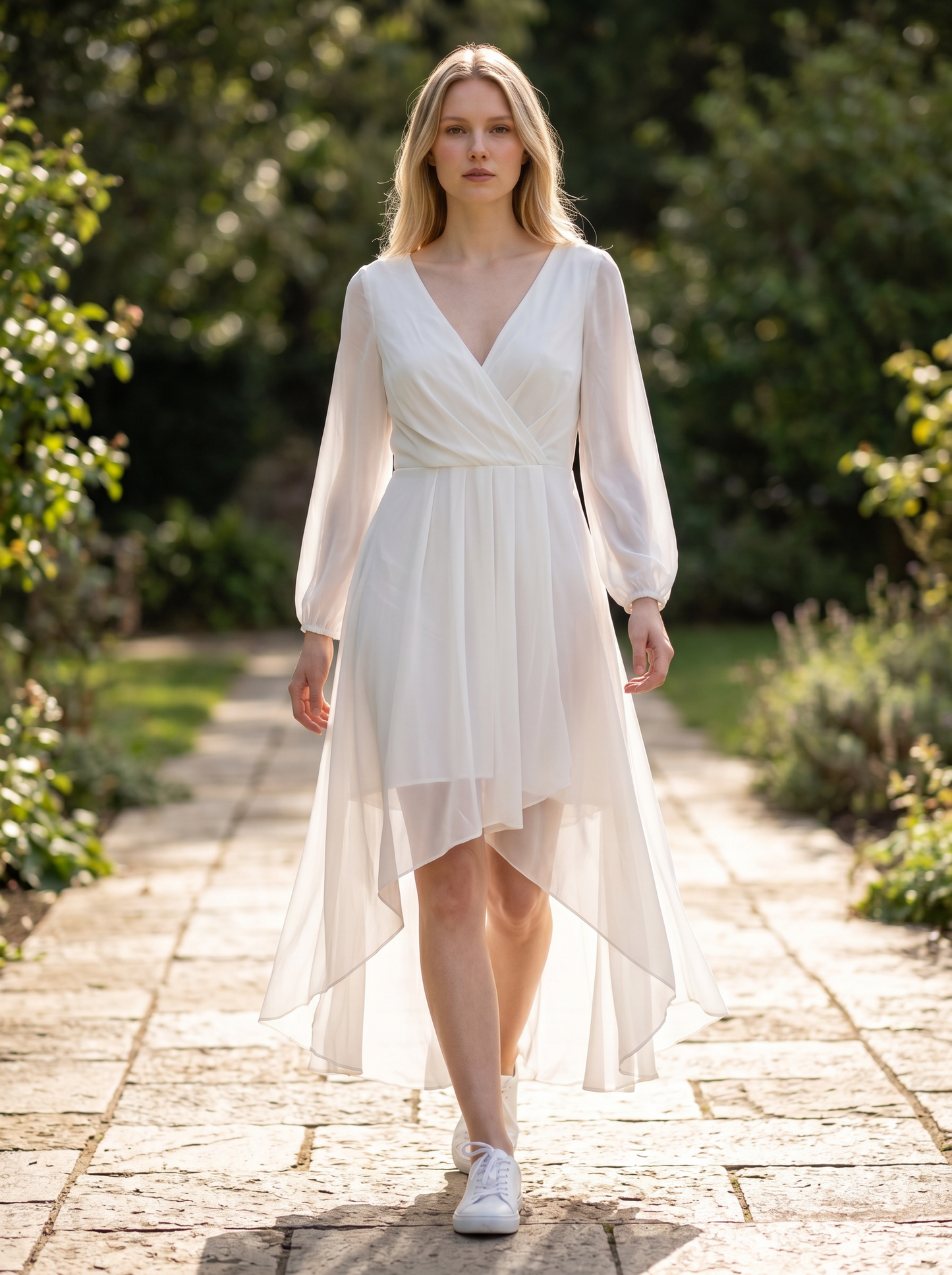 Ever-Pretty Women's V-Neck Pleated A-Line Bridesmaid Dress – White UK24