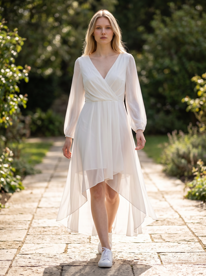 Ever-Pretty Women's V-Neck Pleated A-Line Bridesmaid Dress – White UK24