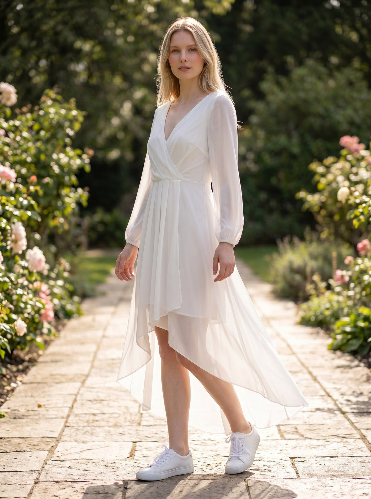 Ever-Pretty Women's V-Neck Pleated A-Line Bridesmaid Dress – White UK24