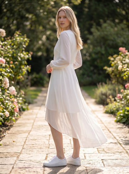 Ever-Pretty Women's V-Neck Pleated A-Line Bridesmaid Dress – White UK24