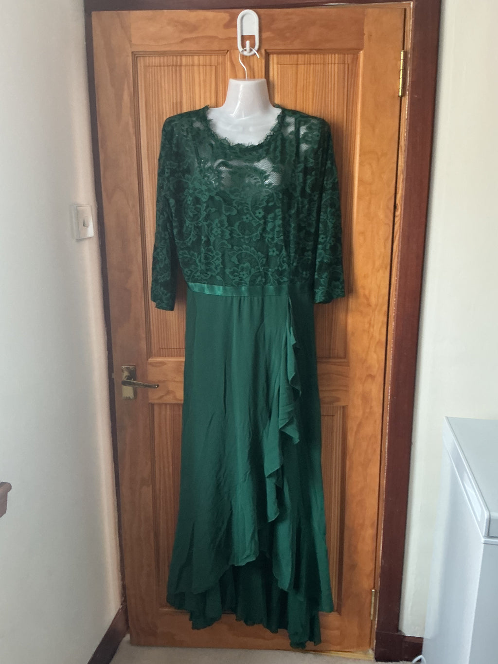 Women's Scoop Neck Floral Lace Maxi Formal Wedding Dress – Dark Green XXL