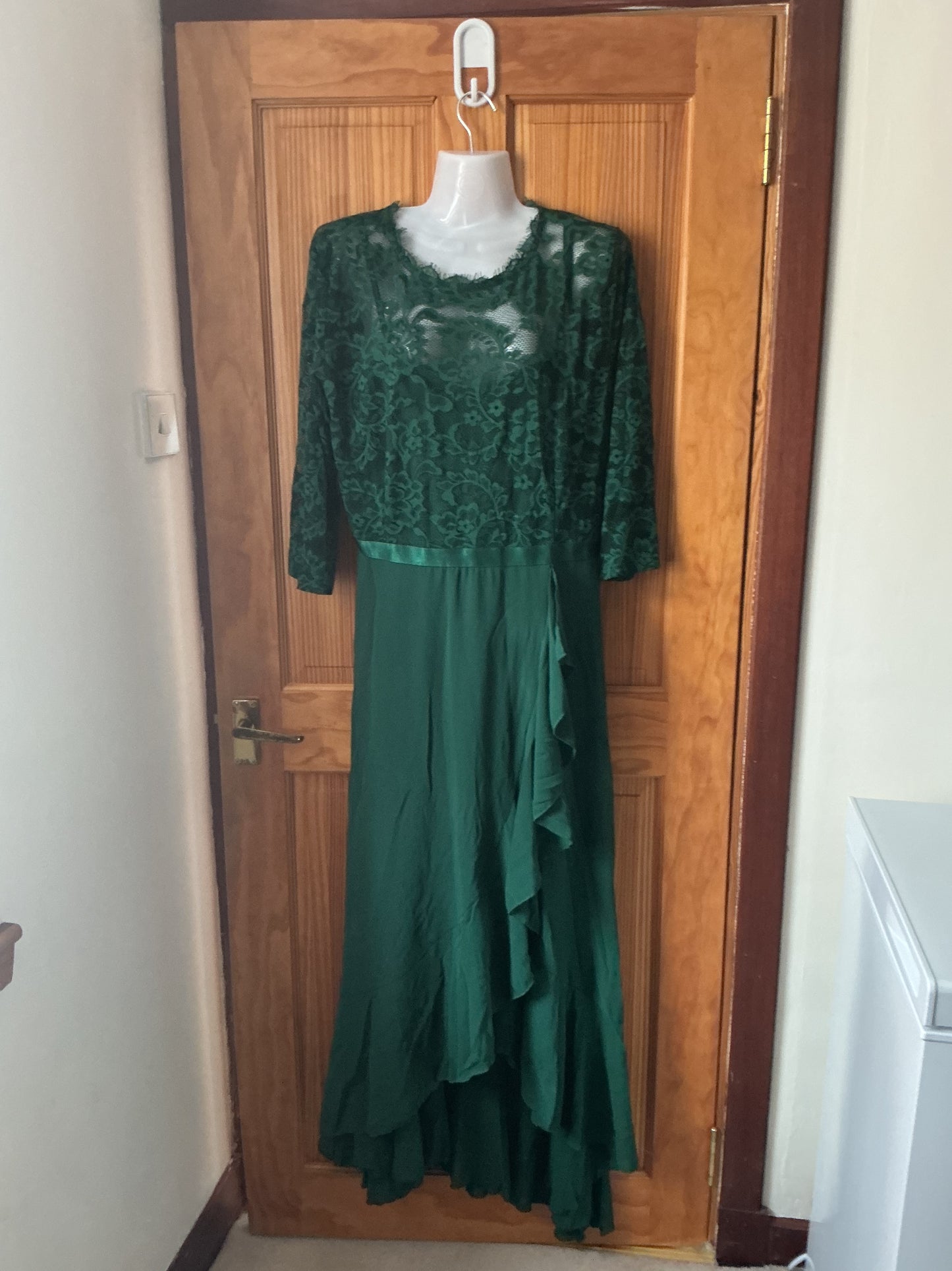 Women's Scoop Neck Floral Lace Maxi Formal Wedding Dress – Dark Green XXL