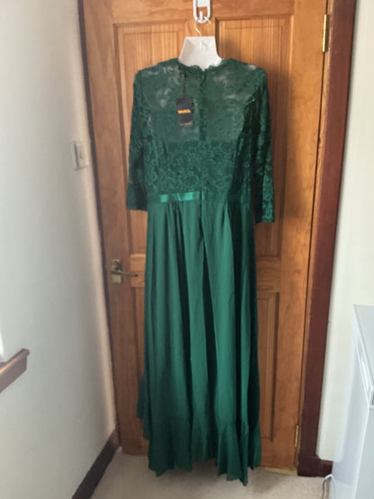 Women's Scoop Neck Floral Lace Maxi Formal Wedding Dress – Dark Green XXL