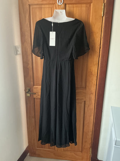 Ever-Pretty V-Neck Pleated A-Line Petite Dress for Wedding Guest – Burnt Black 10UK