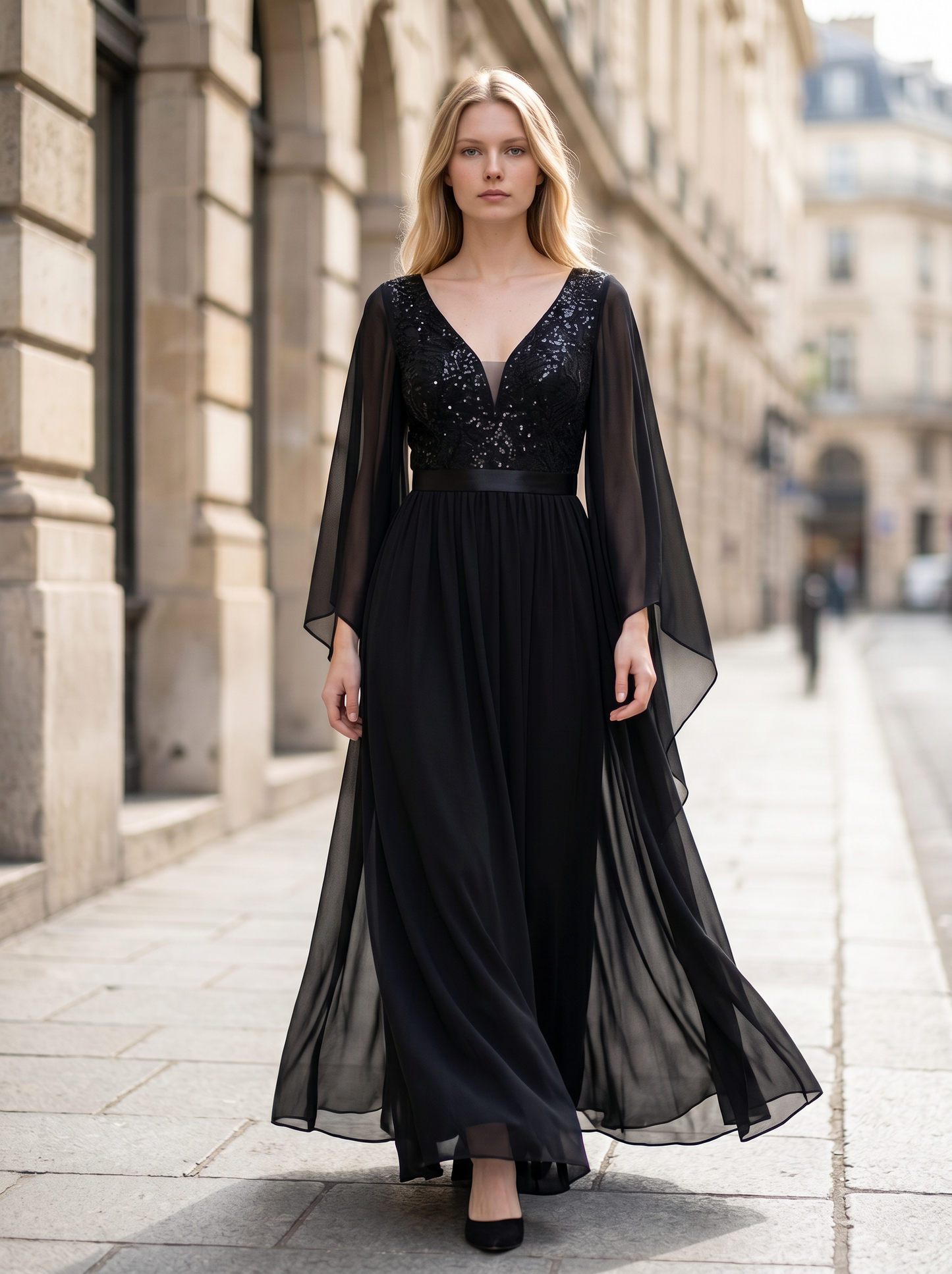 MIUSOL Women's Lace Sequin Flare Sleeve Evening Dress – Black XX-Large