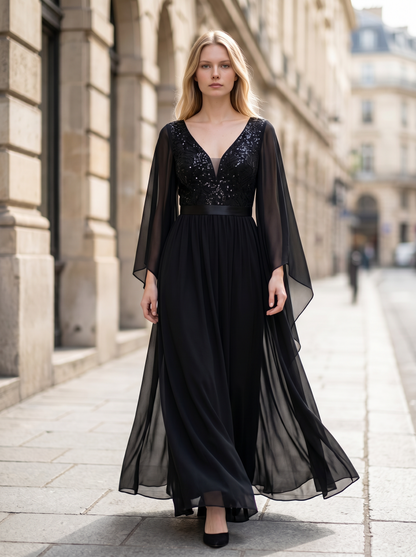 MIUSOL Women's Lace Sequin Flare Sleeve Evening Dress – Black XX-Large