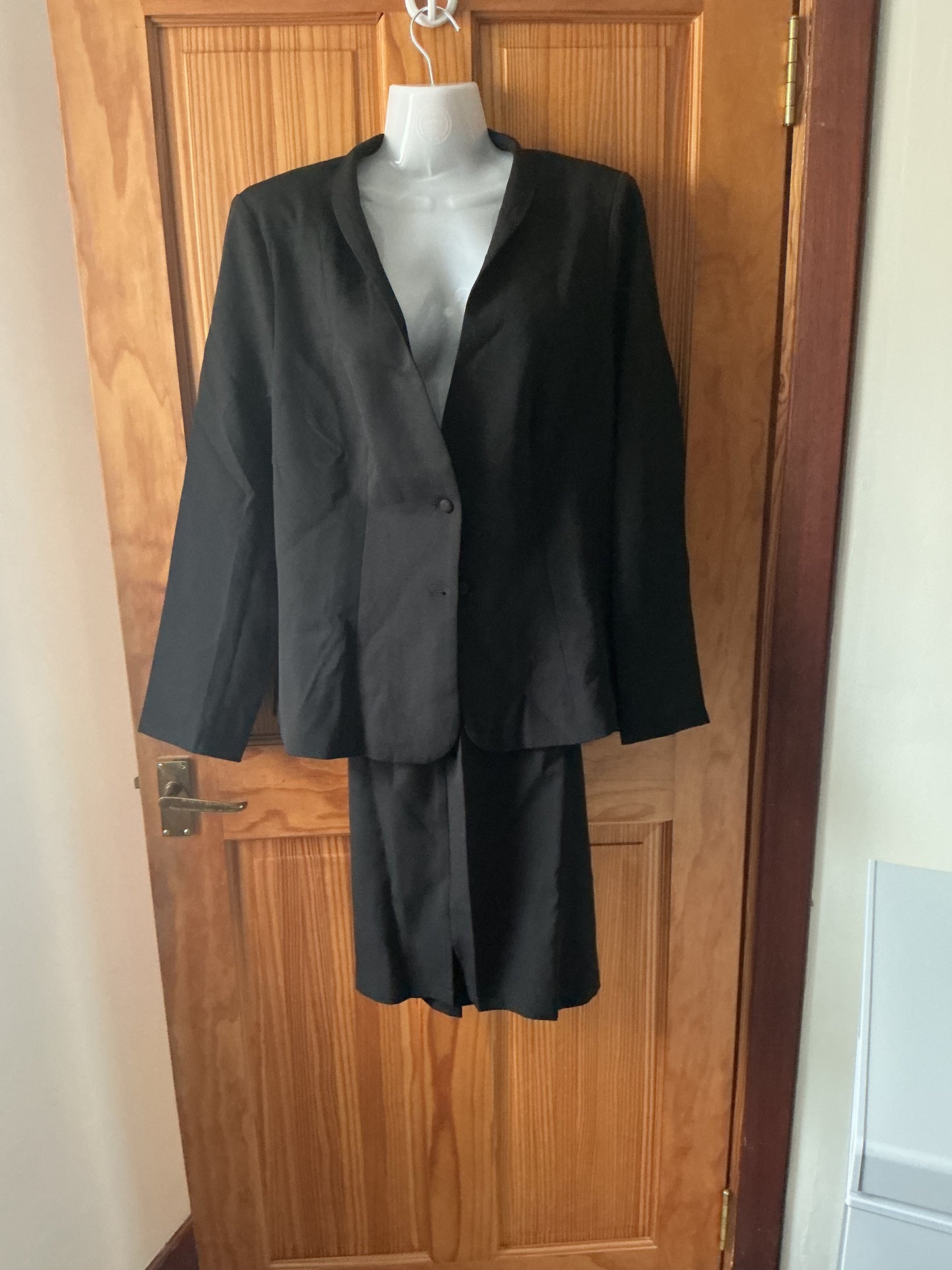 Allegra K 2-Piece Skirt Suit Collarless Blazer Pencil Skirt Office Business – Black L