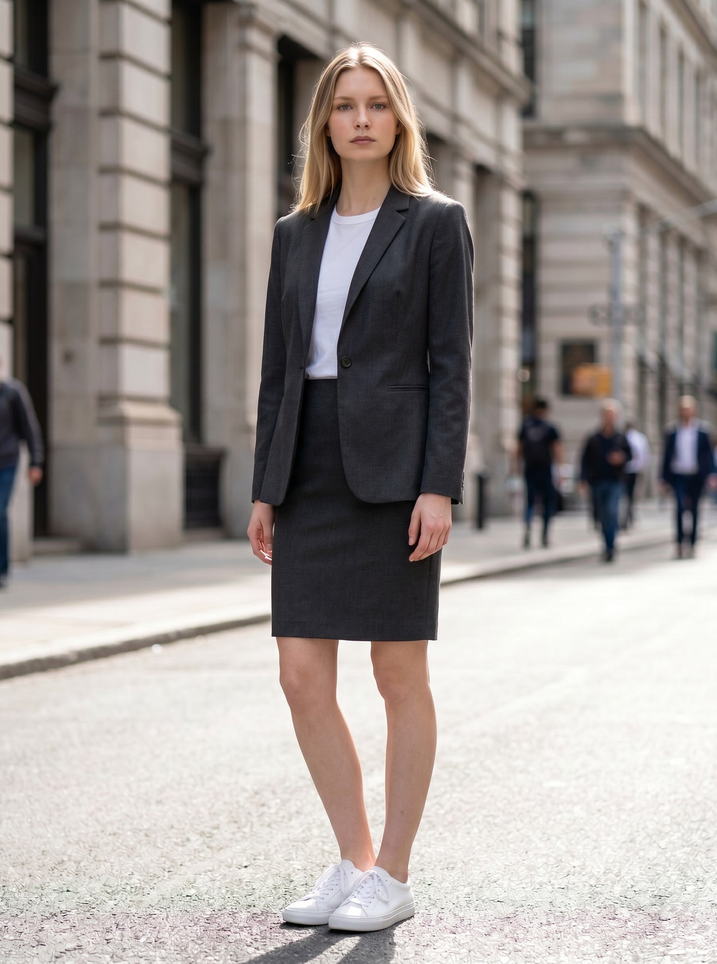 Allegra K 2-Piece Skirt Suit Collarless Blazer Pencil Skirt Office Business – Black L