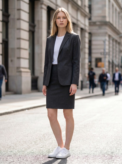 Allegra K 2-Piece Skirt Suit Collarless Blazer Pencil Skirt Office Business – Black L