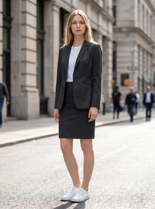 Allegra K 2-Piece Skirt Suit Collarless Blazer Pencil Skirt Office Business – Black L