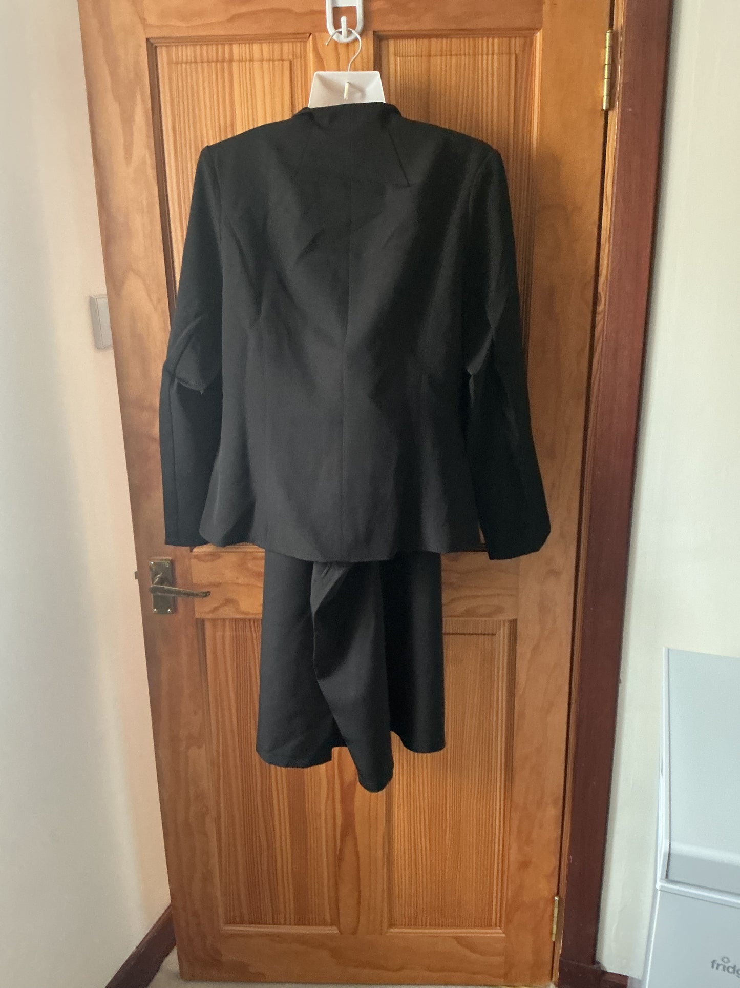 Allegra K 2-Piece Skirt Suit Collarless Blazer Pencil Skirt Office Business – Black L