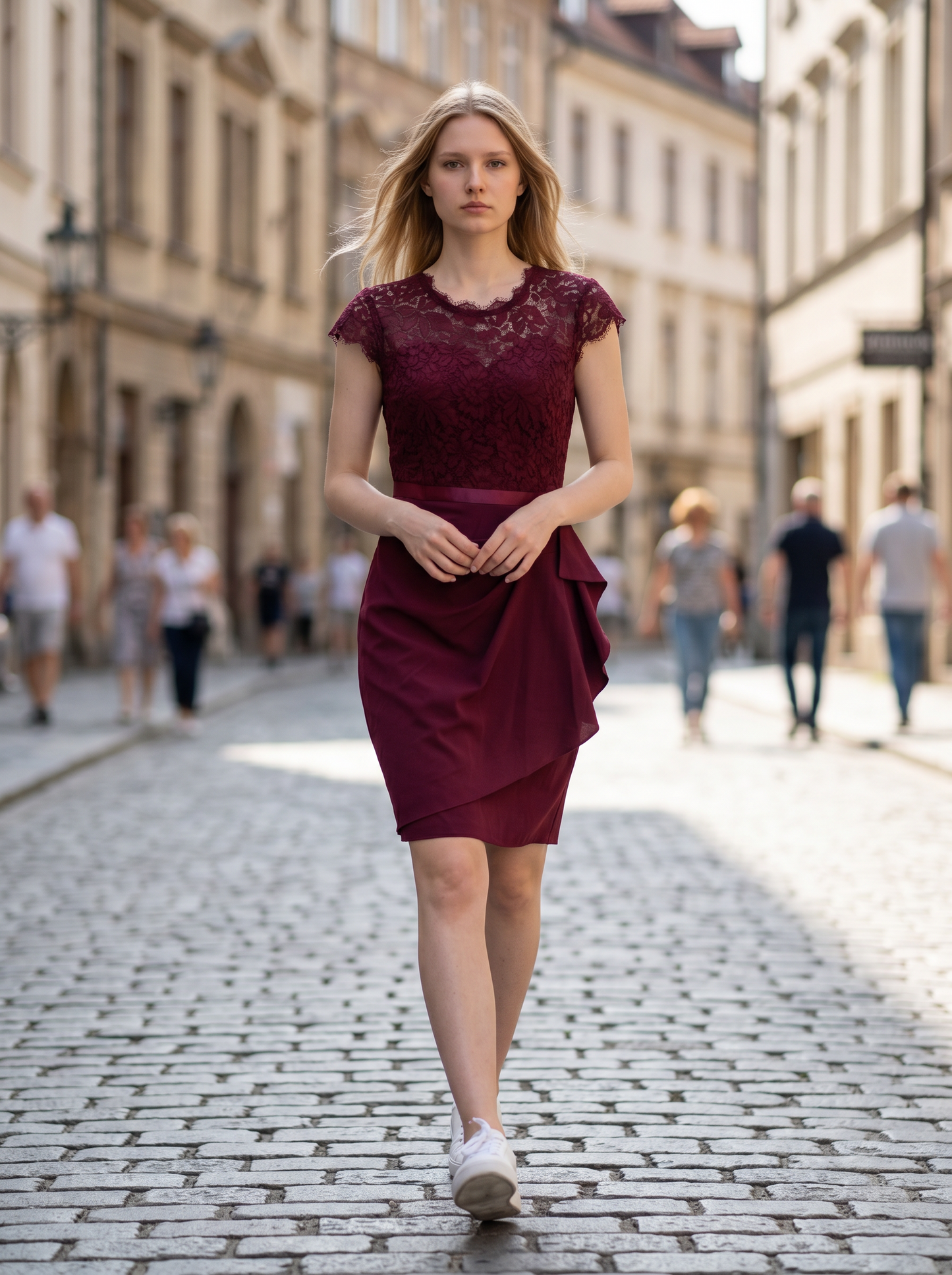 MIUSOL Women's Vintage Lace Bodycon Dress – Burgundy Medium