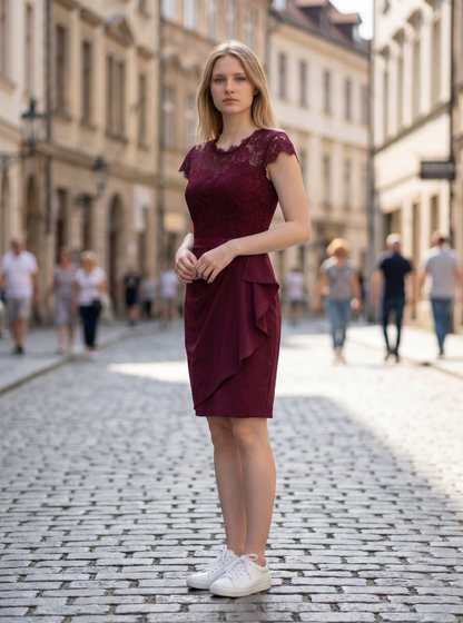 MIUSOL Women's Vintage Lace Bodycon Dress – Burgundy Medium