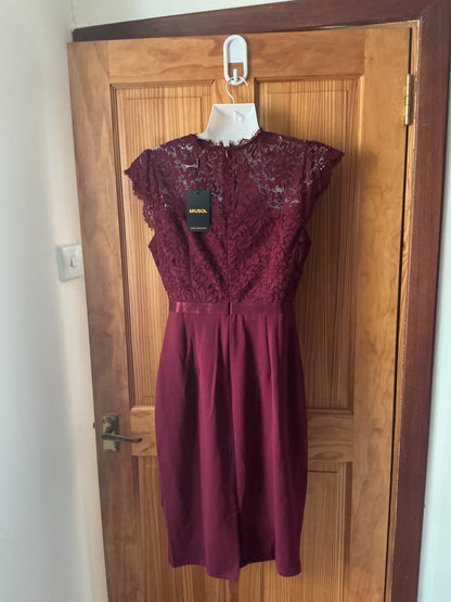 MIUSOL Women's Vintage Lace Bodycon Dress – Burgundy Medium