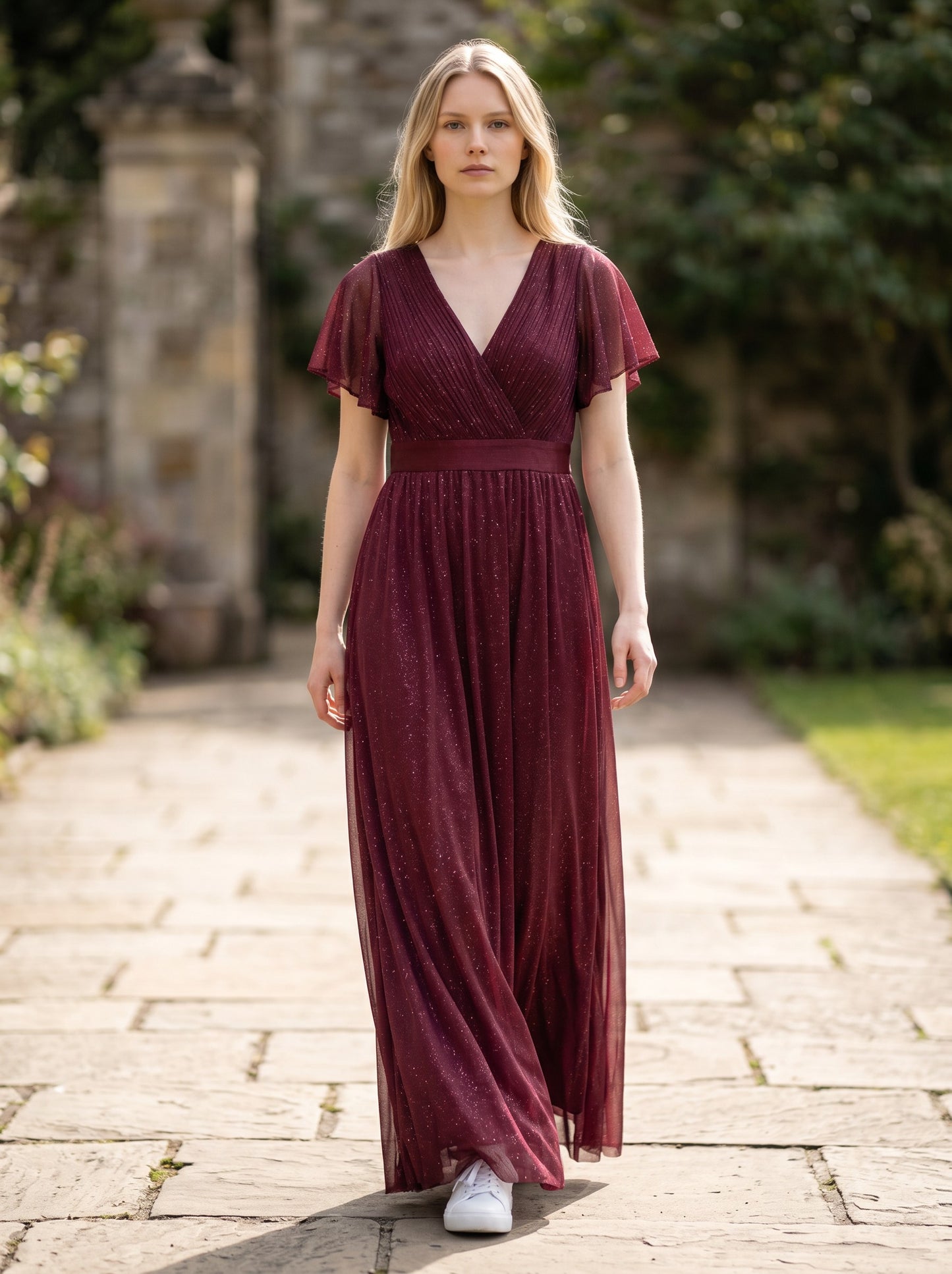 Ever-Pretty Women's Sequin Long Sleeve A-Line High-Low Maxi Dress – Burgundy UK 12