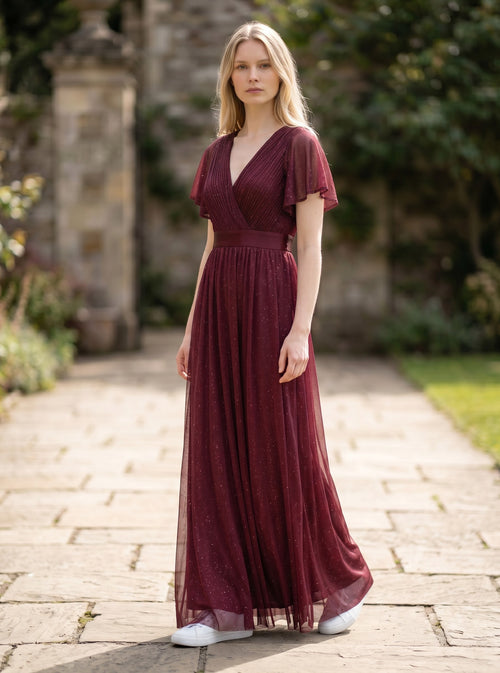 Ever-Pretty Women's Sequin Long Sleeve A-Line High-Low Maxi Dress – Burgundy UK 12