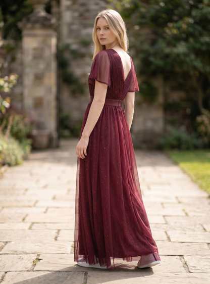 Ever-Pretty Women's Sequin Long Sleeve A-Line High-Low Maxi Dress – Burgundy UK 12